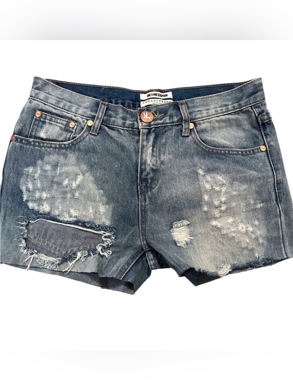 One by One Teaspoon Distressed Blue Denim Women’s Shorts 24